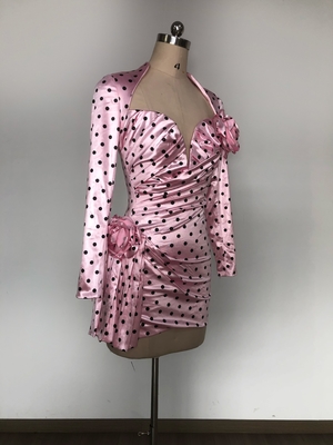 Kimsheinfashion LS2596 Women's Deep V-Neck Party Dress Elegant Polka Dot Print and 3D Flower Decoration for a Chic Look