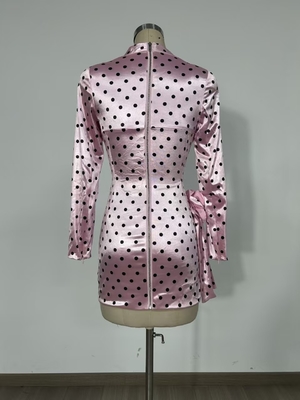 Kimsheinfashion LS2596 Women's Deep V-Neck Party Dress Elegant Polka Dot Print and 3D Flower Decoration for a Chic Look