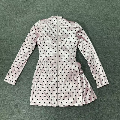 Kimsheinfashion LS2596 Women's Deep V-Neck Party Dress Elegant Polka Dot Print and 3D Flower Decoration for a Chic Look