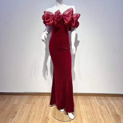 SB3299 Women's Fashion Luxury Evening Dress Lady's Gold Elegant Velvet Dress with Swan Design Washable Natural Waistline
