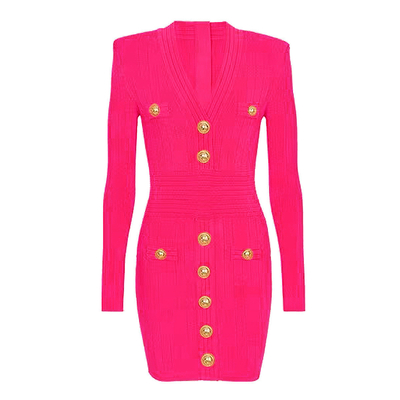 Knitted V-Neck Dress Classic and Stylish for Women's Office Attire in Spring Season Collection