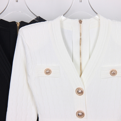Knitted V-Neck Dress Classic and Stylish for Women's Office Attire in Spring Season Collection