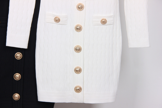 Knitted V-Neck Dress Classic and Stylish for Women's Office Attire in Spring Season Collection