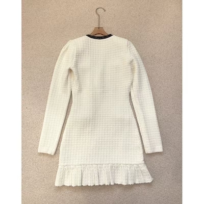 Spring Party Knitted Dress with Bow Tie KD2316 Women's Black Butterfly Bow Long Sleeve Dress in Wool Material