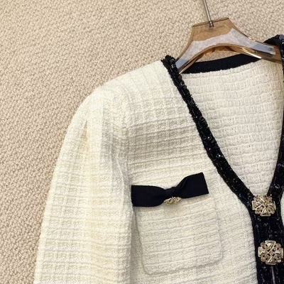 Spring Party Knitted Dress with Bow Tie KD2316 Women's Black Butterfly Bow Long Sleeve Dress in Wool Material