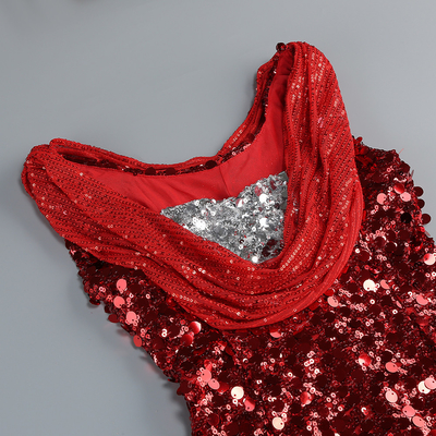 Kimshein Summer Women's Party Red Sequin Maxi Dress with Shimmering Sparkles and Washable Material