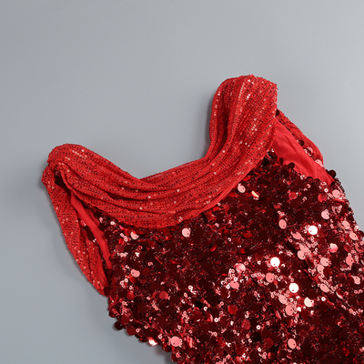 Kimshein Summer Women's Party Red Sequin Maxi Dress with Shimmering Sparkles and Washable Material