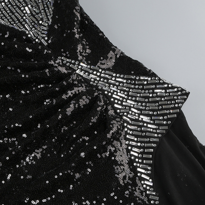 Glamorous Polyester Fabric Crown Waistline Nightclub Irregular Dress with Sequin Cocktail High Slit Summer Dress SB3285