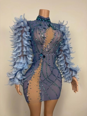 7 Days Fast Sampling AD2098 Luxurious Party Dress with Feather Cocktail Dress and Water Diamond Elegant Sexy Performance Dress