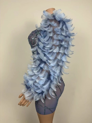 7 Days Fast Sampling AD2098 Luxurious Party Dress with Feather Cocktail Dress and Water Diamond Elegant Sexy Performance Dress