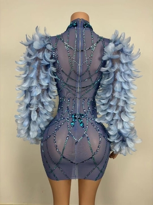7 Days Fast Sampling AD2098 Luxurious Party Dress with Feather Cocktail Dress and Water Diamond Elegant Sexy Performance Dress