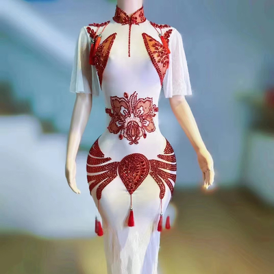 100 AD2222 Elegant Chinese Wedding Dress Party Dress for Women Modern Dance Dress High Slit Traditional Chinese Clothing