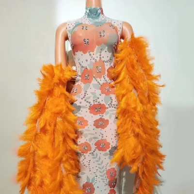 AD2322 Handmade Women's Sleeveless Party Feather Crystal Dress with Dyeing Technique and Water Diamonds