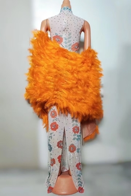 AD2322 Handmade Women's Sleeveless Party Feather Crystal Dress with Dyeing Technique and Water Diamonds