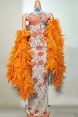AD2322 Handmade Women's Sleeveless Party Feather Crystal Dress with Dyeing Technique and Water Diamonds