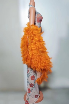 AD2322 Handmade Women's Sleeveless Party Feather Crystal Dress with Dyeing Technique and Water Diamonds