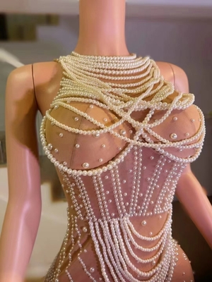 Seductive Pearl Dress for Women's Performance Costume AD2224 Sexy Club Sheath Mini Dress in Elegant Nightclub Party Look