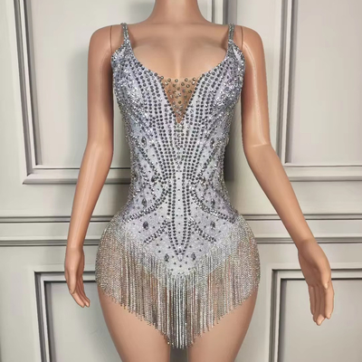 Advanced Needle Inspection Technology Supported AD2371 Latin Dance Practice Sleeveless Rhinestone Jumpsuit with Stripes
