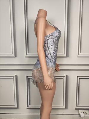 Advanced Needle Inspection Technology Supported AD2371 Latin Dance Practice Sleeveless Rhinestone Jumpsuit with Stripes