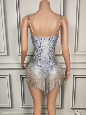 Advanced Needle Inspection Technology Supported AD2371 Latin Dance Practice Sleeveless Rhinestone Jumpsuit with Stripes