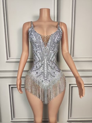 Advanced Needle Inspection Technology Supported AD2371 Latin Dance Practice Sleeveless Rhinestone Jumpsuit with Stripes