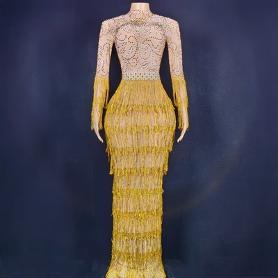 AD2376 High Slit Bodycon Dress with Fringe and Beading Luxurious Evening Gown from Guangdong Origin