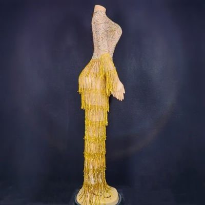AD2376 High Slit Bodycon Dress with Fringe and Beading Luxurious Evening Gown from Guangdong Origin