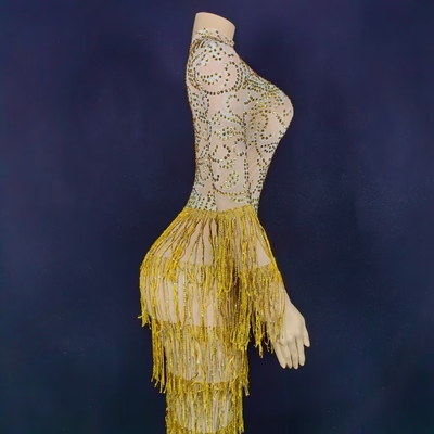 AD2376 High Slit Bodycon Dress with Fringe and Beading Luxurious Evening Gown from Guangdong Origin