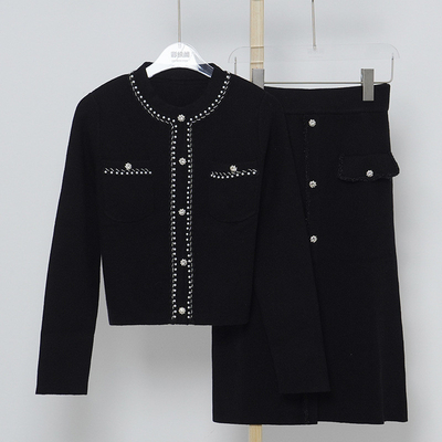SR2264 Autumn Fashion Women's Two-Piece Set Long Sleeves and Luxurious Crystal Skirt for the Ultimate Fashion Statement