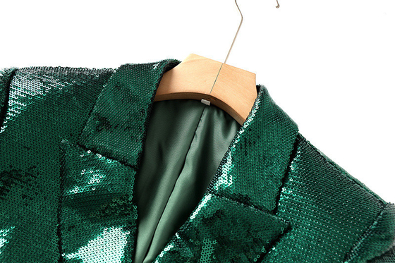SR2261 Green Two-piece Dress Set Elegant Sequin Disco Feather Set Spring Season Eco-friendly Sequin Design Feather Detail