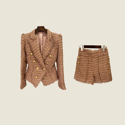 s SR2252 Kimshein Luxury Classic Women's Two-Piece Shorts Suit Winter Coat Pure Color Clothing Collection