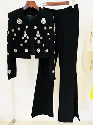 Autumn Fashion Two-Piece Set with Tight Pants SR2251 White Crystal Luxurious Business Suit Minimum Order 1 Piece