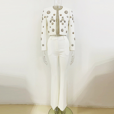 Autumn Fashion Two-Piece Set with Tight Pants SR2251 White Crystal Luxurious Business Suit Minimum Order 1 Piece