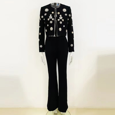 Autumn Fashion Two-Piece Set with Tight Pants SR2251 White Crystal Luxurious Business Suit Minimum Order 1 Piece