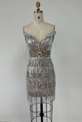 ED2572 Women's Evening Dress Sophisticated Off-Shoulder Gown with Sparkling Water Diamonds and Crystal Embellishments