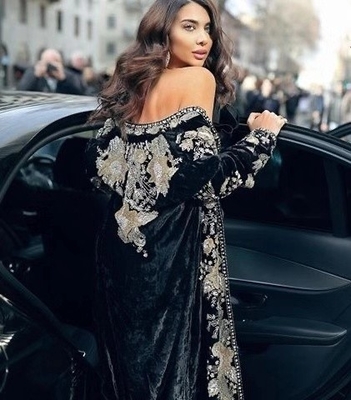 ED2574 Women's Embroidered Velvet Party Dress with Floral Print and Swan Pattern in Dance Style