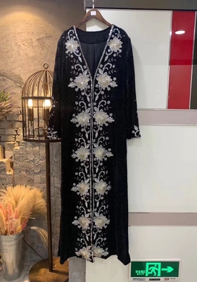 ED2574 Women's Embroidered Velvet Party Dress with Floral Print and Swan Pattern in Dance Style