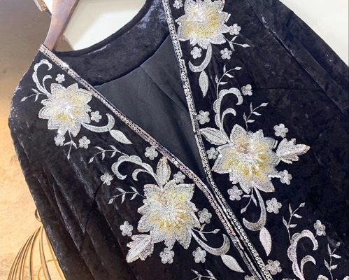 ED2574 Women's Embroidered Velvet Party Dress with Floral Print and Swan Pattern in Dance Style