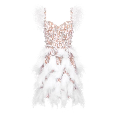 ED2585 Mini Sequin Sexy Feather Birthday Pearl Dress for Girls and Ladies Girls' Night Out Dress