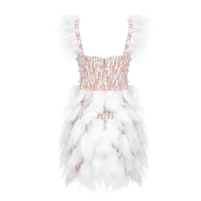 ED2585 Mini Sequin Sexy Feather Birthday Pearl Dress for Girls and Ladies Girls' Night Out Dress