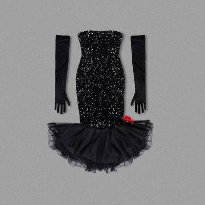 ED2593 Women's Polyester Fabric Long Sleeve Evening Dress with Shimmering Sequins and Woven Technique