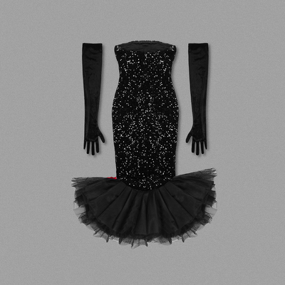 ED2593 Women's Polyester Fabric Long Sleeve Evening Dress with Shimmering Sequins and Woven Technique