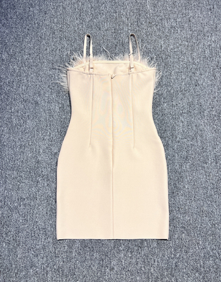 Summer Feather Bandage Spaghetti Strap Dress Italian Slim Elegant Sexy Party Evening Dress Mini Dress Full Polyester