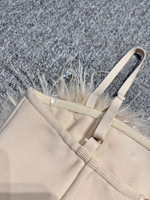 Summer Feather Bandage Spaghetti Strap Dress Italian Slim Elegant Sexy Party Evening Dress Mini Dress Full Polyester