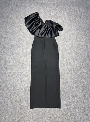 SB3187 Kimshein Fashionable Black Bandage One-Shoulder Dress with Tight-Fitting Silhouette and Popular Cage Belt Elements