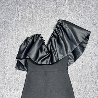 SB3187 Kimshein Fashionable Black Bandage One-Shoulder Dress with Tight-Fitting Silhouette and Popular Cage Belt Elements