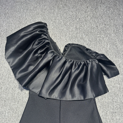 SB3187 Kimshein Fashionable Black Bandage One-Shoulder Dress with Tight-Fitting Silhouette and Popular Cage Belt Elements