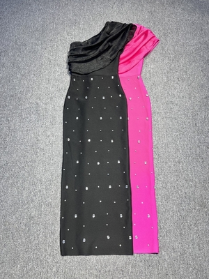 SB3122 Fashion Design One-Shoulder Sleeveless Crystal Dress for Women Breathable Evening Gown Bandage Dress