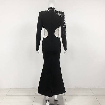 LS2571 Women's Bandage Skirt Elegant Long-Sleeved Mermaid Ball Gown with Luxurious Pearl Evening Dress Made in Guangdong