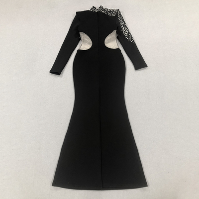 LS2571 Women's Bandage Skirt Elegant Long-Sleeved Mermaid Ball Gown with Luxurious Pearl Evening Dress Made in Guangdong